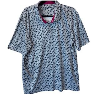 Swannies Mens Golf Polo Shirt Navy & White Floral Print Performance Size XL